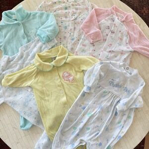 Vintage 80s 90s Baby Terry Footed Pajamas Newborn 0/3/6m Sleeper Mixed Lot 6
